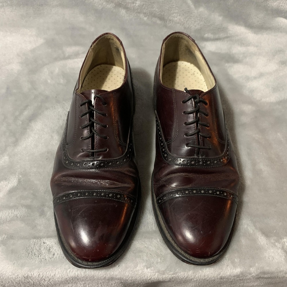 Bostonian Oxford Dress Shoes Mens 8.5 Burgundy Leather Cap Toe Brogue Vibram